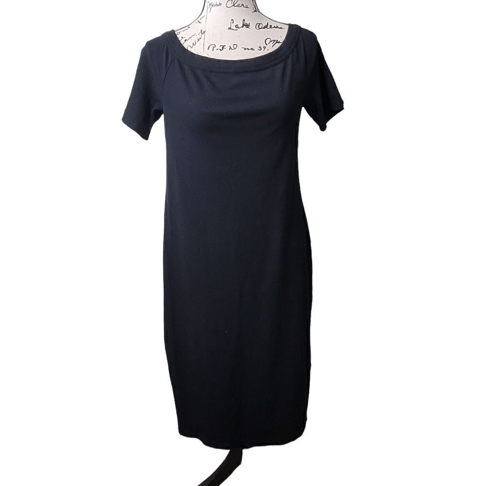 Boatneck Black Casual Knit Dress